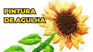 Como bordar girassol com pintura de agulha e nó francês 🌹 bordado à mão para iniciantes