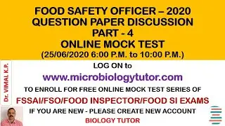 FOOD SAFETY OFFICER QUESTION PAPER DISCUSSION - ON LINE MOCK TEST PART - 4