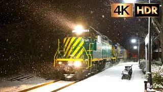 [4K HDR] Night Trains in Heavy Snow - 60 fps