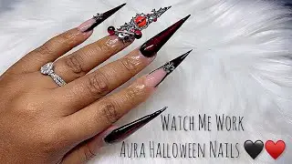 How To Do Aura Nails 🖤♥️ | Watch Me Work | Full Acrylic Application + Nail Art