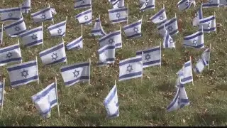Temple Shalom in Wheeling places hundreds of flags to remember hostages