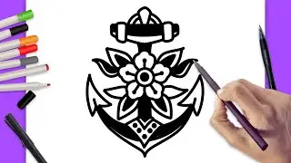 How to draw  A TRADITIONAL ANCHOR SAILOR TATTOO  step by step, EASY