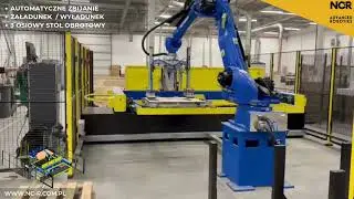 Robot  do produkcji paneli ściennych  ze stołem obrotowym (3  osiowym)  - pełen automatyczny proces