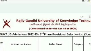 Ap Rgukt iiit Phase-3 Final Special Category List Released 2022 || Final Selection List