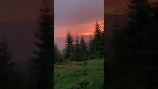 Gorgeous sunset sky view from a tent in Carpathian Mountains in Ukraine