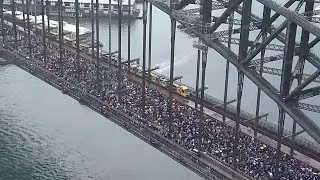Sydney Harbour Bridge in Australia packed with pro-Palestine protesters | Raw video