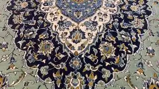 second hand sage green Kashan rug, Size 400&times;300 cm, 500 knots