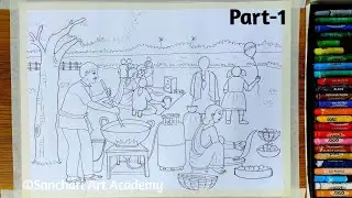 How To Draw A Family Picnic Scenary Drawing Step By Step|Picnic Scenary Drawing|Picnic Drawing