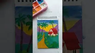 easy scenery painting with gouache || #art #drawing #trending #shorts