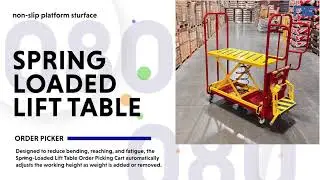 Spring-Loaded Lift Table Order Picking Cart with Safety Step - Order Picker Cart - National Cart Co.