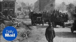 Great footage of soldiers driving trucks on country lane during WW1