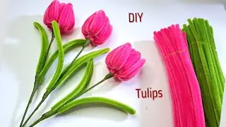 DIY Tulip Flower  | How to Make a Tulip with Pipe Cleaners - 3 Pics of Tulip
