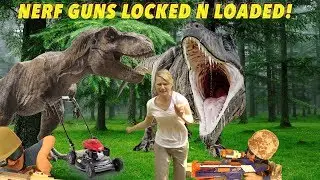 Nerf Gun Battle Aunt Jenny and Nephews vs T Rex Dinosaurs