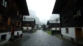 Heavy Rain in Swiss Village | 4K Walking Tour Switzerland | Relaxing Rain ASMR #rainforsleep