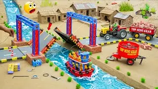 DIY Mini Tractor Builds an Opening Brick Bridge | Amazing Boat Science Project | @topminigear