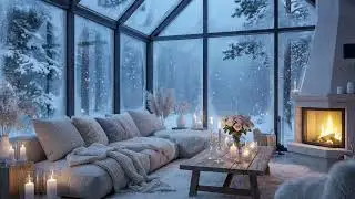 Tranquil Snow Peaceful Piano ❄️ Fireplace Winter Cabin Ambience 🌨️ Cozy Calm Relax Focus Sleep