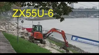 mini excavator Hitachi ZX 55U-6 near river Rhine