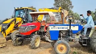 New Jcb 3dx Machine Loading Red Mud In Mahindra and Swaraj Tractor | Jcb and Tractor Cartoon Gadi