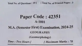 M.A.(Semester First) GEOGRAPHY (Geomorphology)  Paper 1st, Question Paper 2024&ndash;25, MJPRU #mjpru