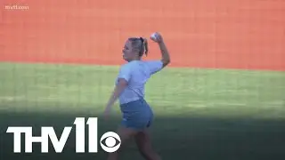 Weekend anchor Sarah Horbacewicz throws first pitch at Travs game