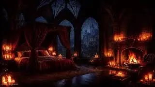 Castle Bedroom Night Escape - Rain, Thunder & Fireplace Sounds