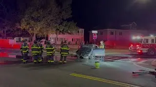 Neighbor recues driver from burning car after crash in Revere, Mass.