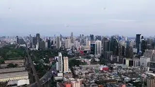Downtown Bangkok skyline with modern skyscrapers and residential buildings. Aerial view of city