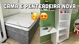 COMPREI UMA CAMA E UMA PENTEADEIRA NOVA | FAXINANDO QUARTO🥰