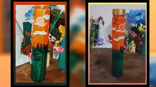 stunning sunset scenery painting on plastic bottle|Amazing bottle art diy idea @manvi_channel 