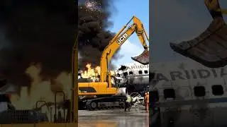 🔥 #jcb Catches Fire While Demolishing Air India Airplane ✈️🚧 #airindia #jcb