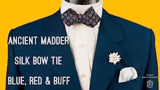 Ancient Madder Silk Bow Tie in Blue, Red & Buff Macclesfield Neats Micropattern - Fort Belvedere