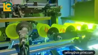 Automatic bottle screen printing machine with UV curing system LC-120AL-1黄色塑料杯第一色