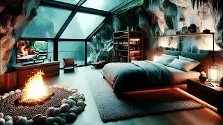 Calming The Mind, Cozy Room to Rest with Bonfire & Heavy Rain Outside the Window, Insomnia Goes Away