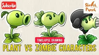 timelapse drawing plant vs zombie (pvz) characters by @SketchPunch