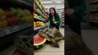 Slow but Sneaky: Turtle Steals Watermelon Piece 🍉 |#ai #shorts