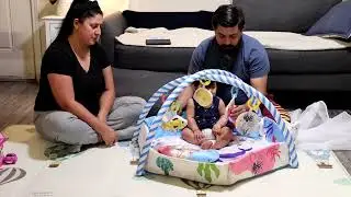 Baby Play Gym Mat, 5-in-1 Tummy Time Mat & Ball Pit, Baby Play Mat Activity Gym with Net and 6 Toys