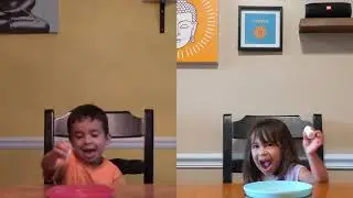 Side-by-side comparison of siblings' marshmallow tests