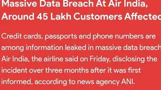 massive data breach at air india around 45lakh customer affected | air india data leak  |