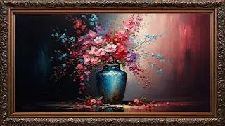 Flower Oil Painting on Vintage TV Frame 🎨 Calm Visual Art for Sleep, Study & Relaxation