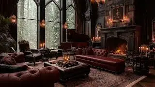 Soft Slow Piano and Gentle Fireplace Sounds | Cozy Room Interior Ambience for Peaceful Relaxation