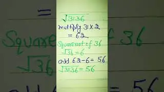 Squareroot of 3136 #squareroottrick #squareroottricks #squareroot #squareroots #vedicmaths #वर्गमूल