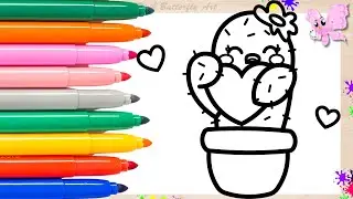 Prickly Cute Cactus Drawing and Coloring Animation for Kids Toddlers Preschoolers #pinkbutterflyart
