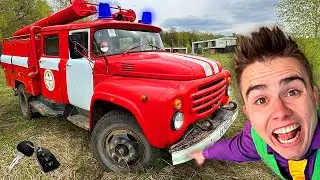 FireMan Mr. Joe on Fire Truck in Car Service found Chevy Camaro - Educational Video for Kids