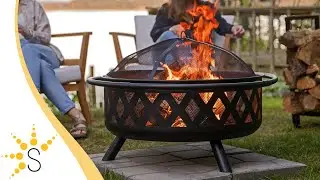 Sunnydaze Crossweave Wood-Burning Fire Pit with Spark Screen and Poker - Black - 36