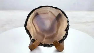Luxury Lane Large Natural Brazilian Agate Drink Coaster with Wood Holder - Ash Gray