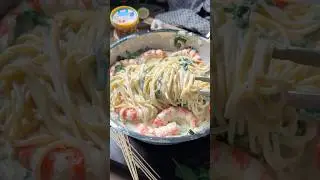 Zitronen Spinat Pasta mit Surimi Garnelen - einfaches Spaghetti Rezept #shorts