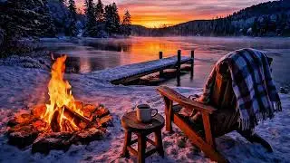 🔥 Winter Campfire by the Frozen Lake | 9 HOURS Cozy Fire Sounds for Deep Sleep (4K)