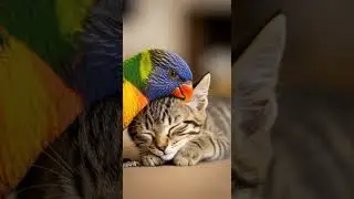 Parrot is taking care of kitten Watch this adorable friendship grow #parrots #cute #pets