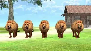 5 Giant LION vs 5 Giant Gorilla Cartoon Fight Mini
