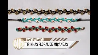 Tirinha Floral de Miçangas - passo a passo